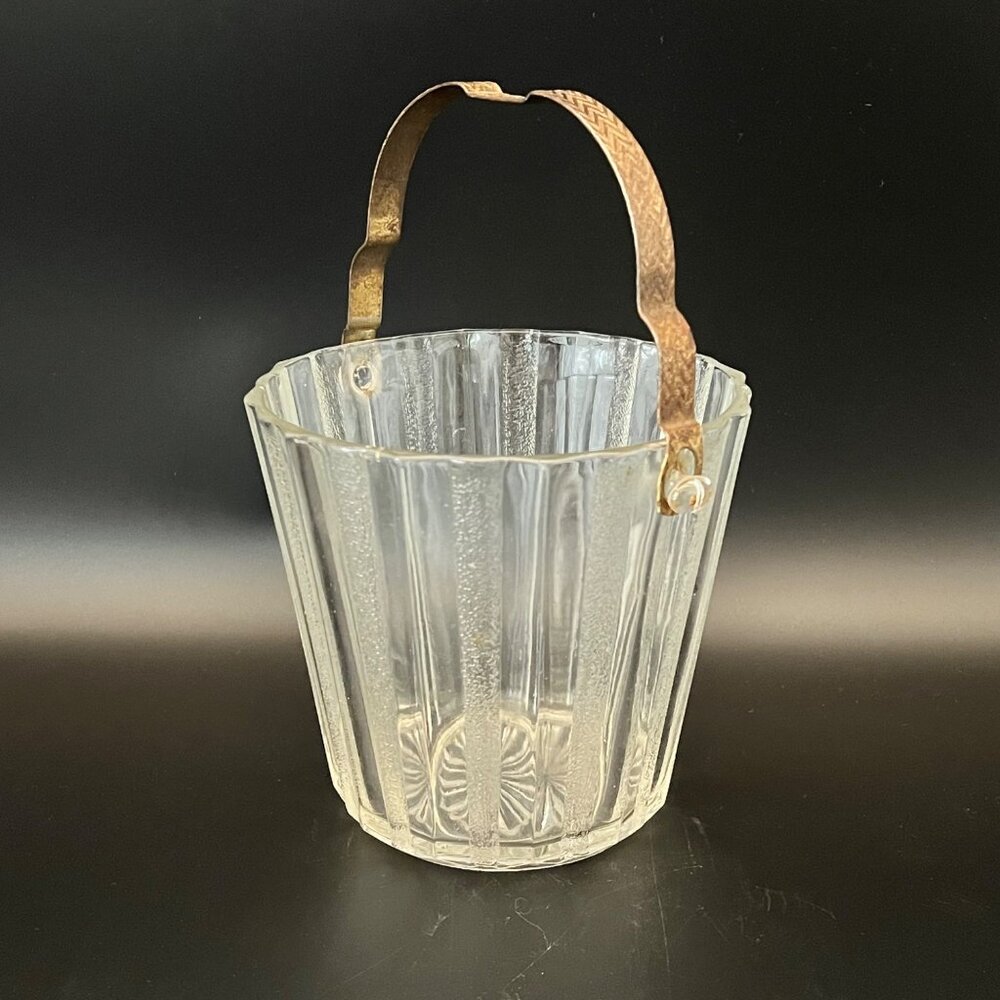 Vintage Heller Glass Ice Bucket With Etched Metal Handle & Patina Brooklyn NY - Picture 2 of 12